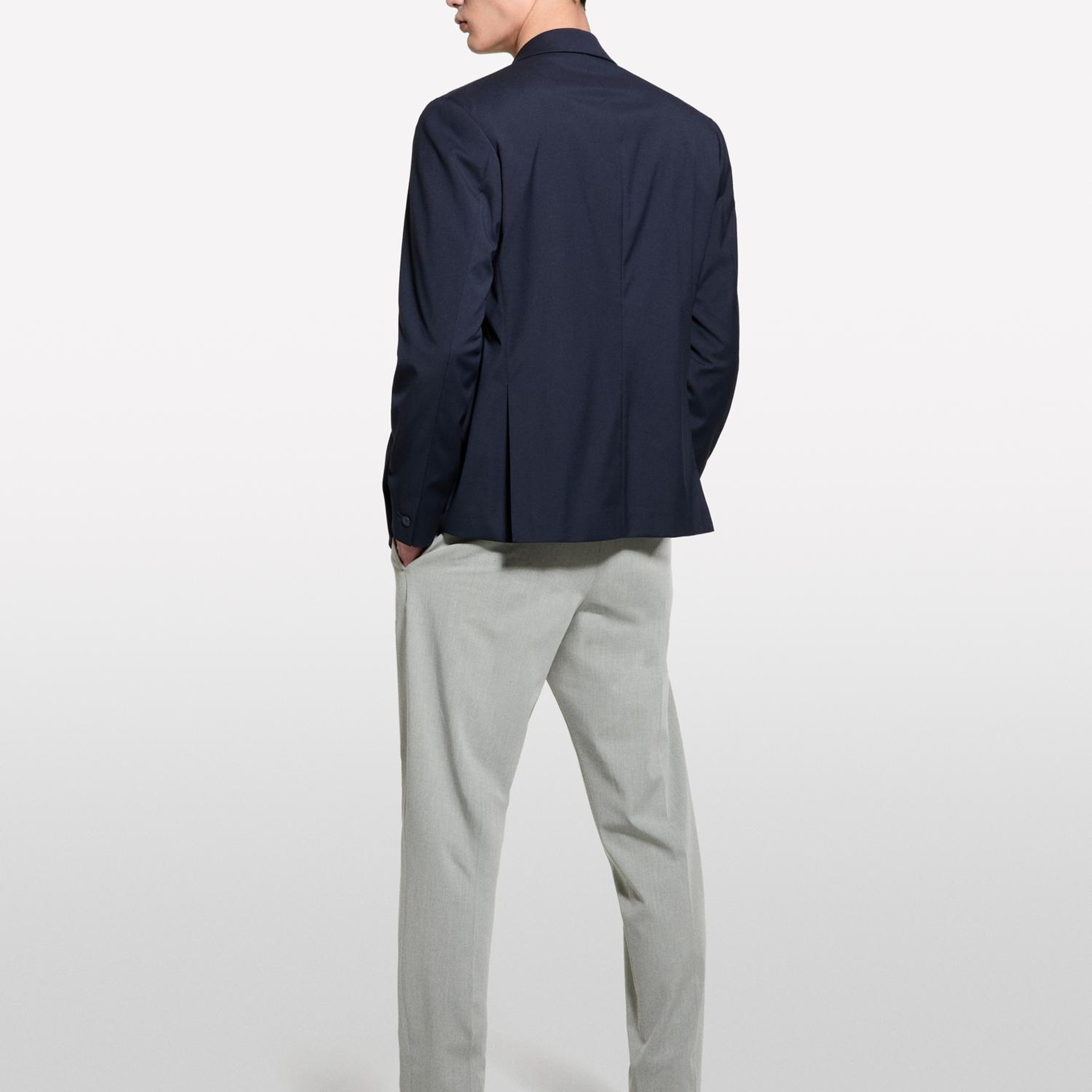 Erkek Koyu Lacivert Viskoz Karışımlı Kruvaze Regular Fit Blazer Ceket