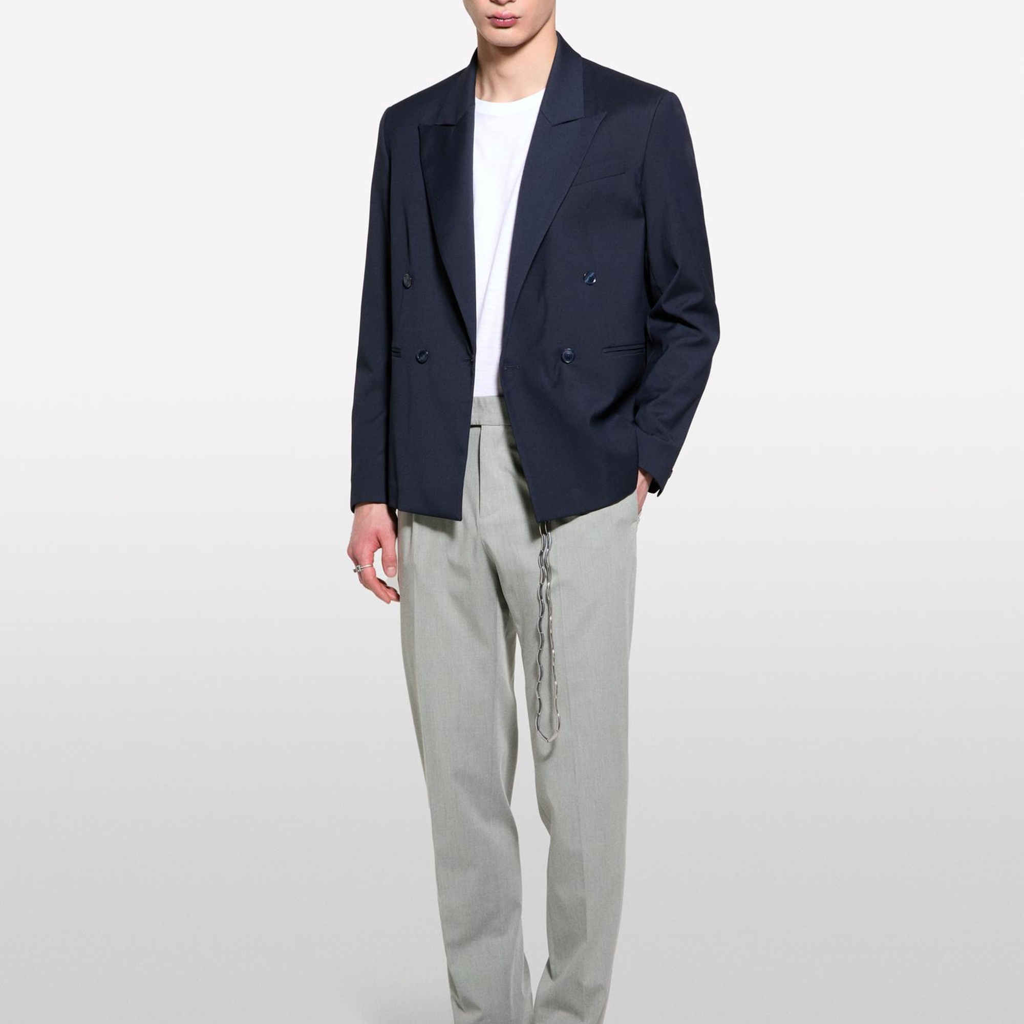 Erkek Koyu Lacivert Viskoz Karışımlı Kruvaze Regular Fit Blazer Ceket