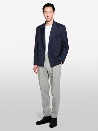  Erkek Koyu Lacivert Viskoz Karışımlı Kruvaze Regular Fit Blazer Ceket