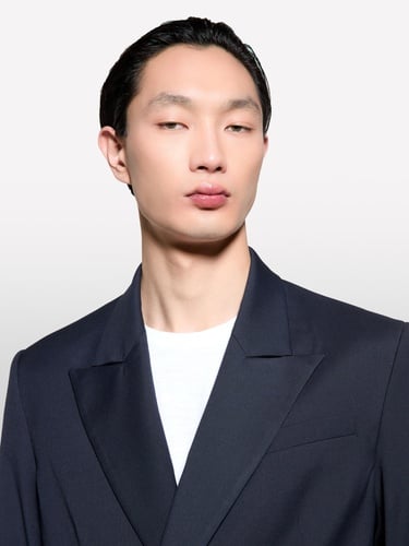  Erkek Koyu Lacivert Viskoz Karışımlı Kruvaze Regular Fit Blazer Ceket