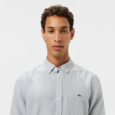  Lacoste Erkek Regular Fit Düğmeli Yaka Keten Gri Gömlek