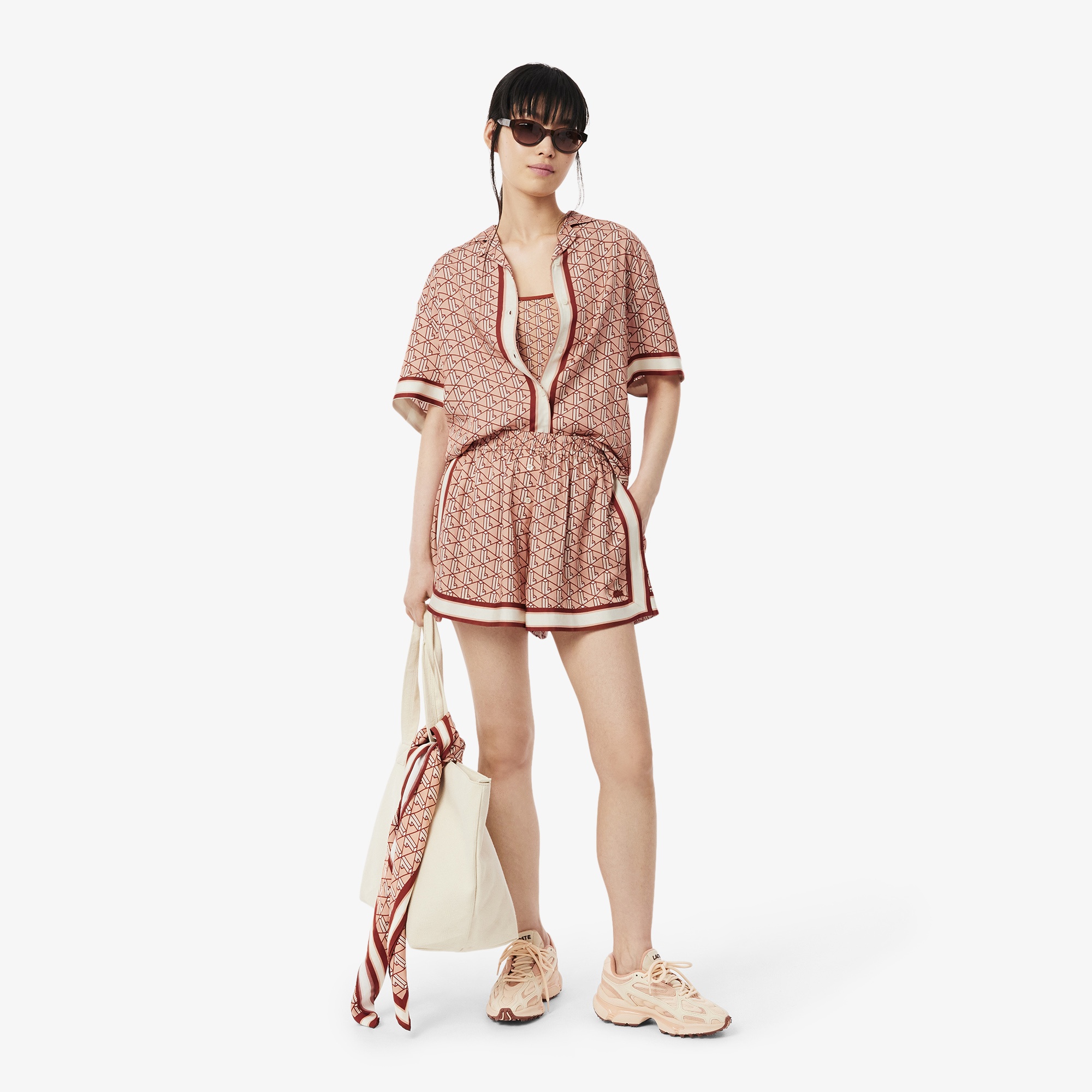 Lacoste Kadın Oversize Fit Kısa Kollu Monogram Renkli Gömlek