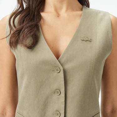  Lacoste Kadın Slim Fit Haki Yelek