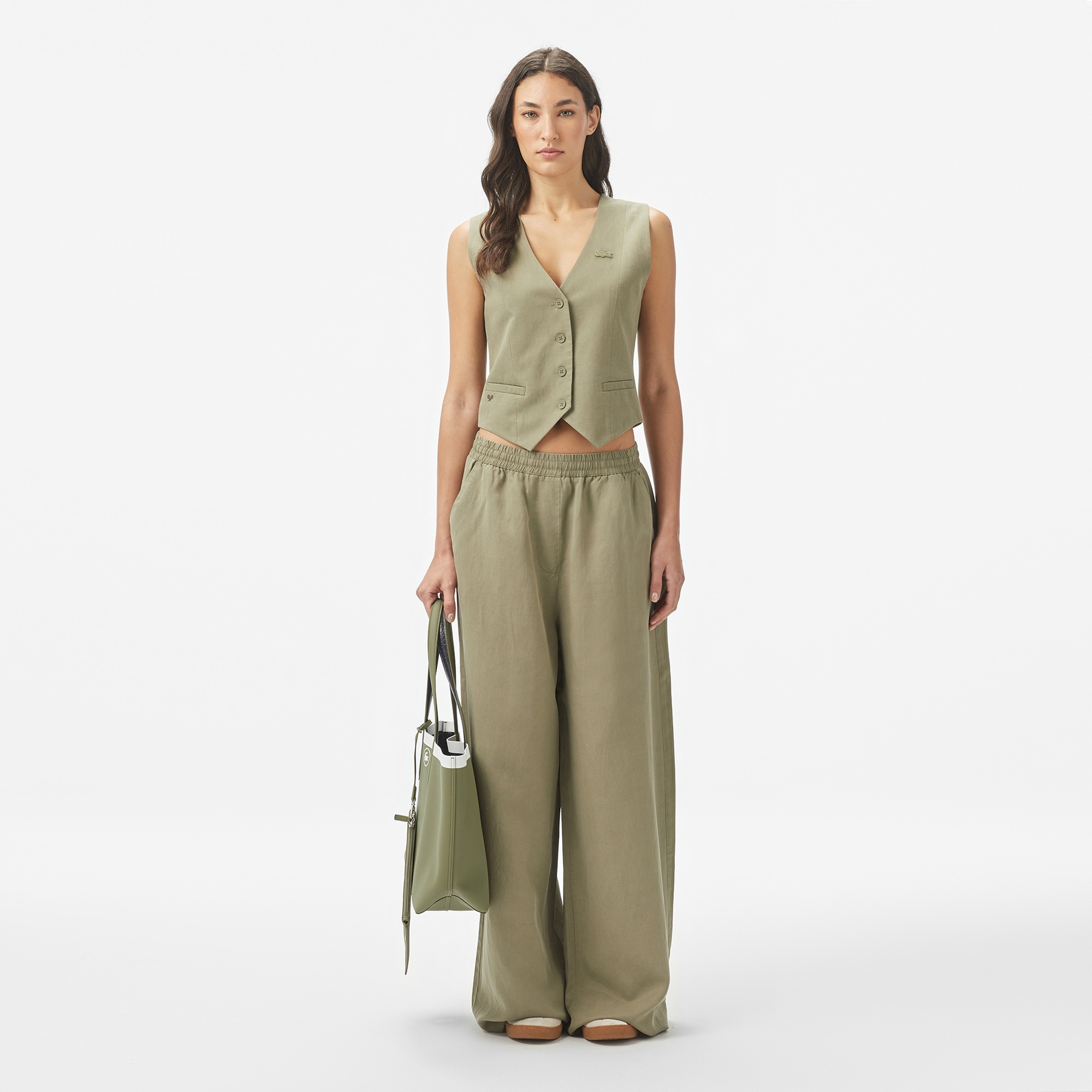 Lacoste Kadın Slim Fit Haki Yelek