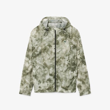  Erkek Kapüşonlu Baskılı Yeşil Ceket