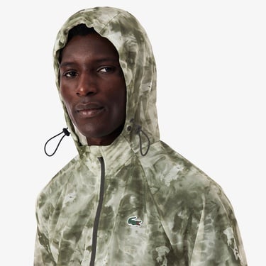  Erkek Kapüşonlu Baskılı Yeşil Ceket