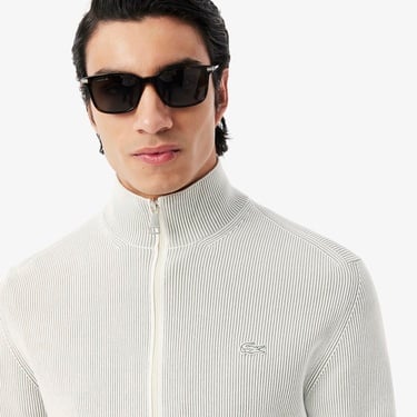  Lacoste Erkek Classic Fit Fermuarlı Yaka Gri Triko