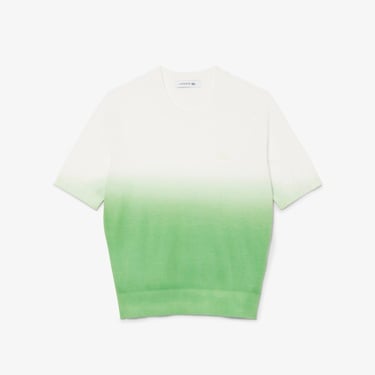  Lacoste Kadın Classic Fit Kısa Kollu Bisiklet Yaka Renk Bloklu Yeşil Triko