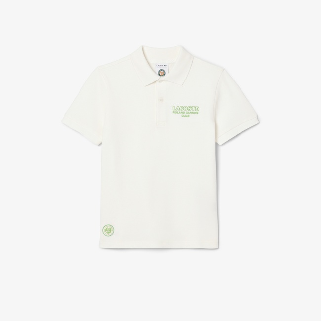  Lacoste Rolland Garros Çocuk Baskılı Beyaz Polo