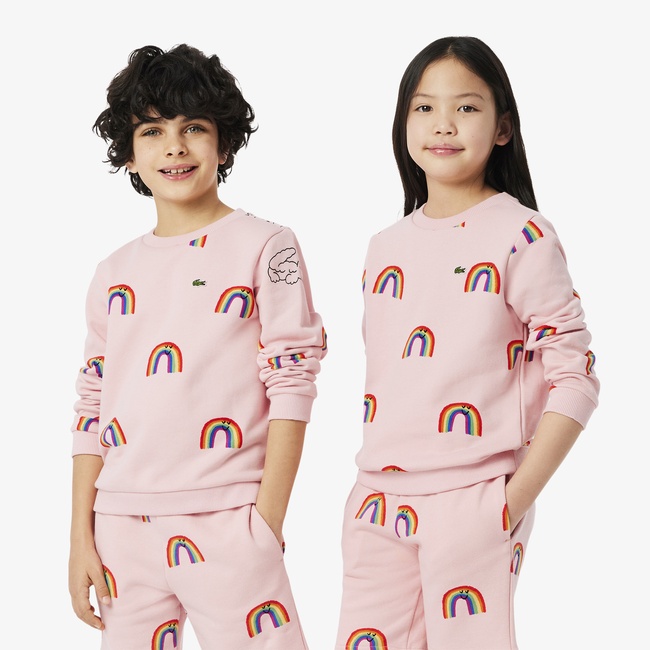  Lacoste Çocuk Bisiklet Yaka Desenli Pembe Sweatshirt