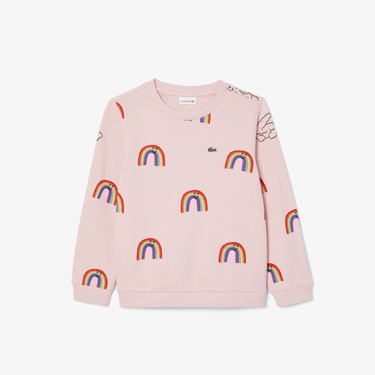  Lacoste Çocuk Bisiklet Yaka Desenli Pembe Sweatshirt