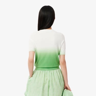  Lacoste Kadın Classic Fit Kısa Kollu Bisiklet Yaka Renk Bloklu Yeşil Triko