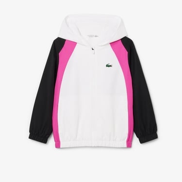  Lacoste Çocuk Kapüşonlu Renk Bloklu Beyaz Eşofman Takımı