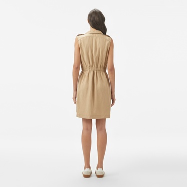  Kadın Classic Fit Kolsuz Bej Elbise