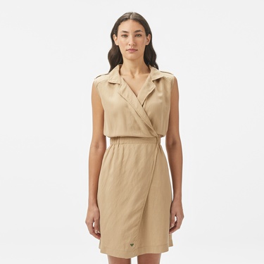  Kadın Classic Fit Kolsuz Bej Elbise
