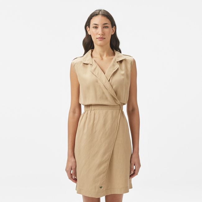  Kadın Classic Fit Kolsuz Bej Elbise