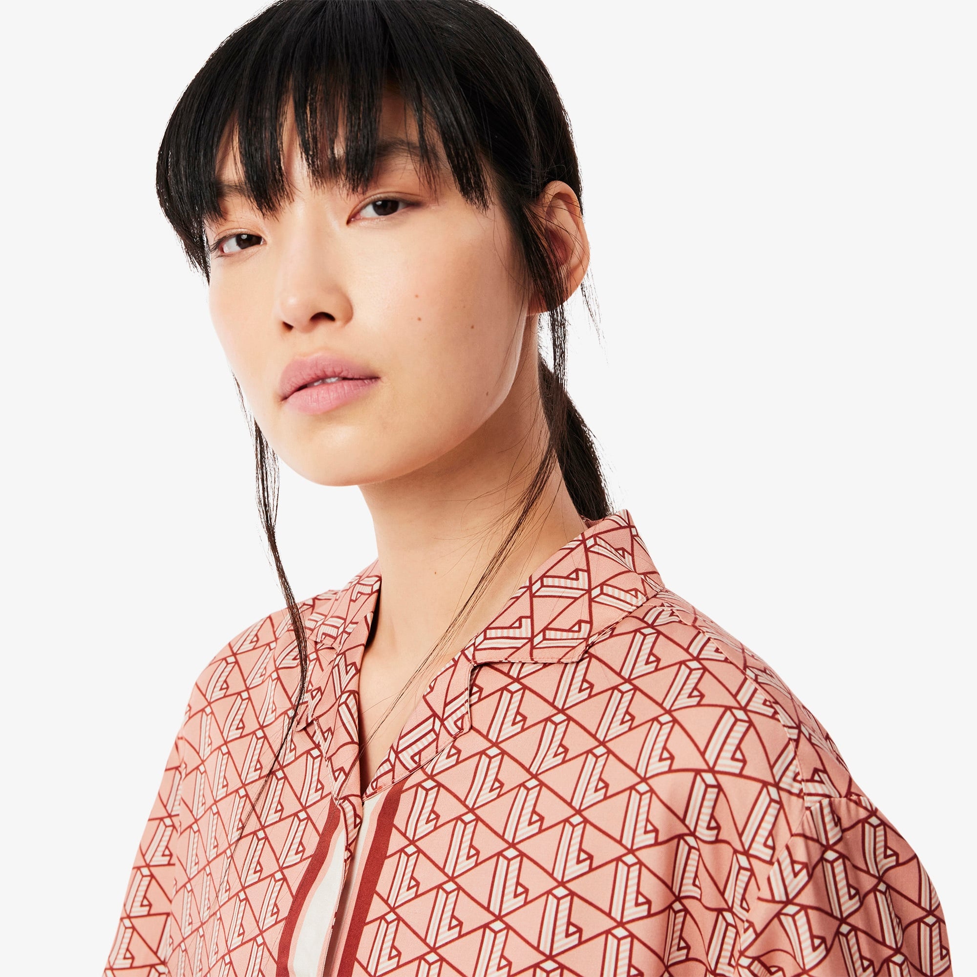 Lacoste Kadın Oversize Fit Kısa Kollu Monogram Renkli Gömlek