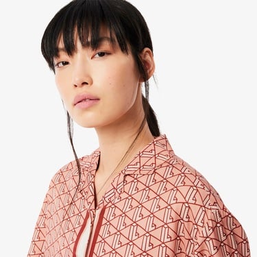  Lacoste Kadın Oversize Fit Kısa Kollu Monogram Renkli Gömlek