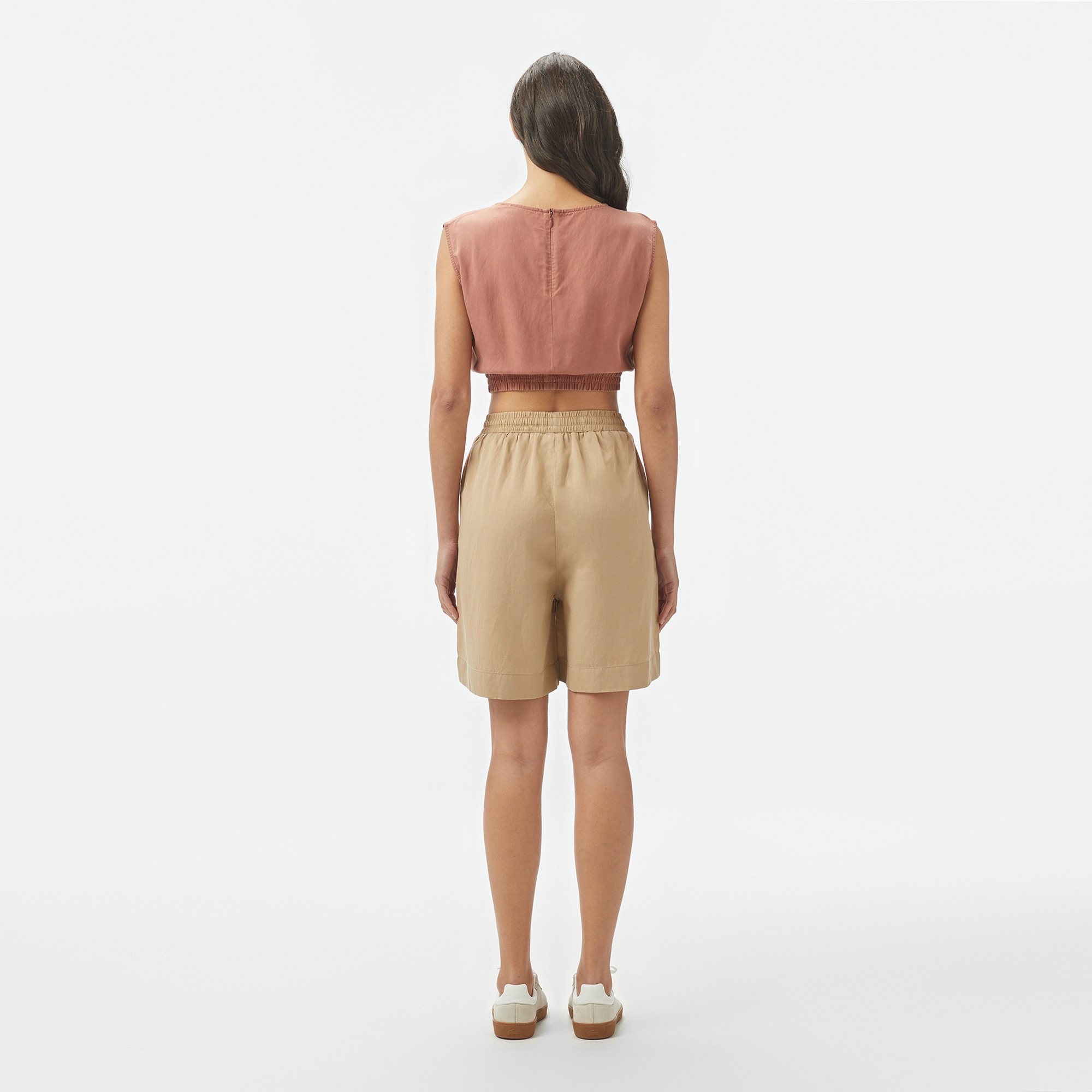 Lacoste Kadın Regular Fit Bej Bermuda Şort