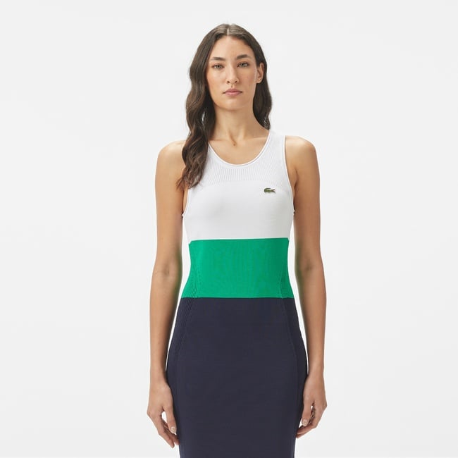  Kadın Slim Fit Kolsuz Bisiklet Yaka Renk Bloklu Lacivert Elbise