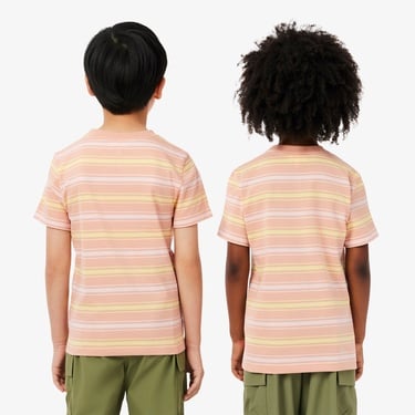  Lacoste Çocuk Bisiklet Yaka Çizgili Pembe T-Shirt