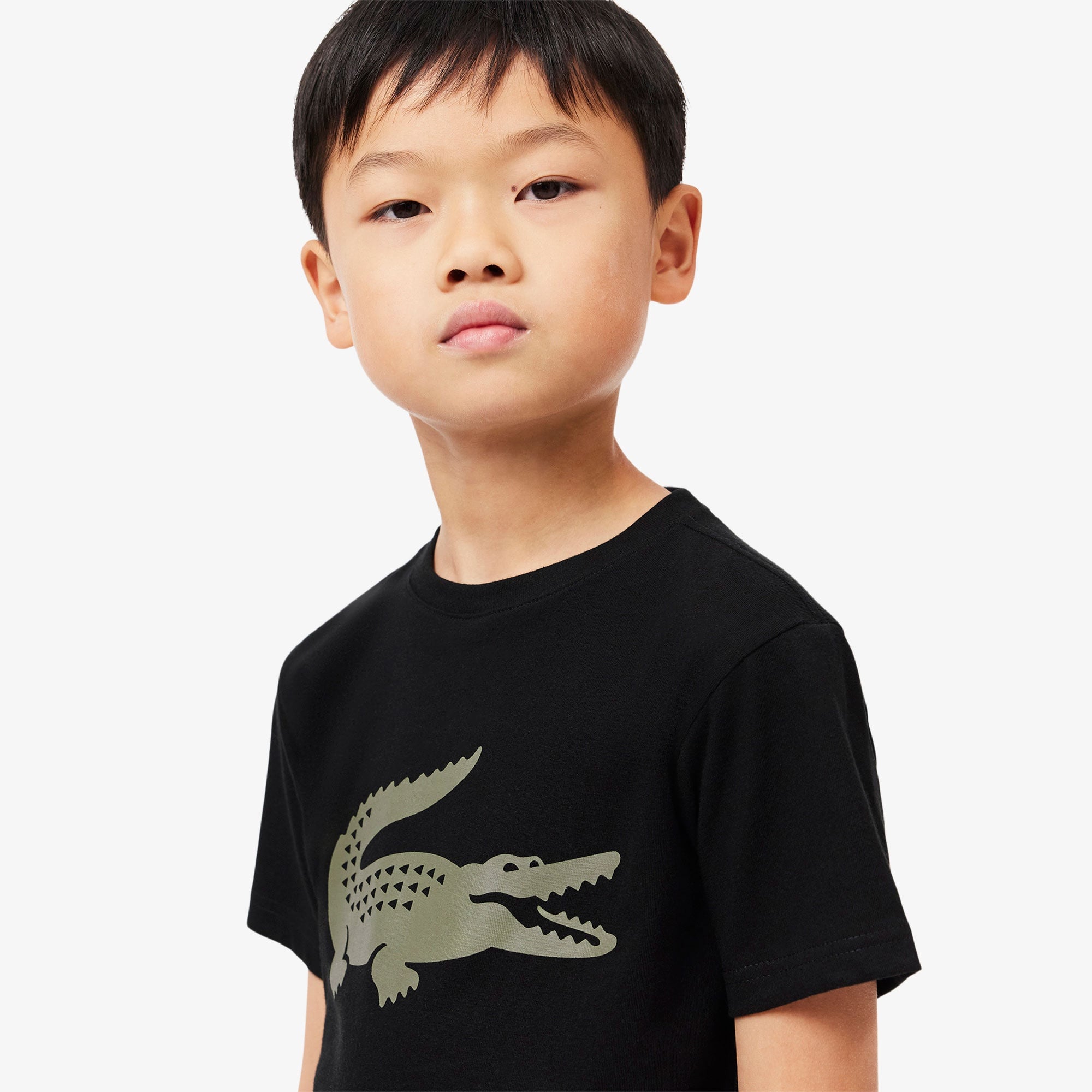 Lacoste Erkek Çocuk Bisiklet Yaka Baskılı Siyah T-Shirt