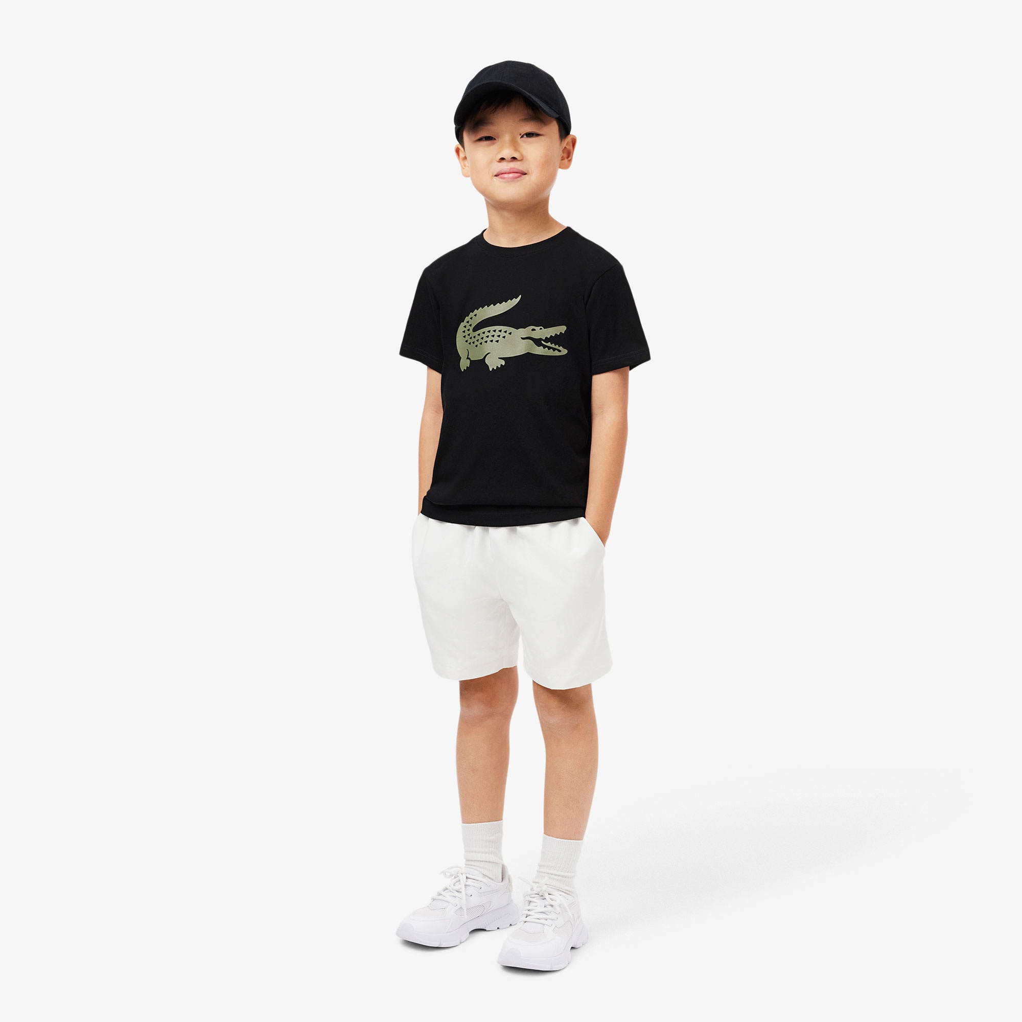 Lacoste Erkek Çocuk Bisiklet Yaka Baskılı Siyah T-Shirt