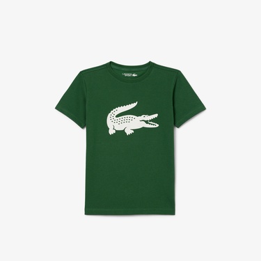  Lacoste Erkek Çocuk Bisiklet Yaka Baskılı Yeşil T-Shirt