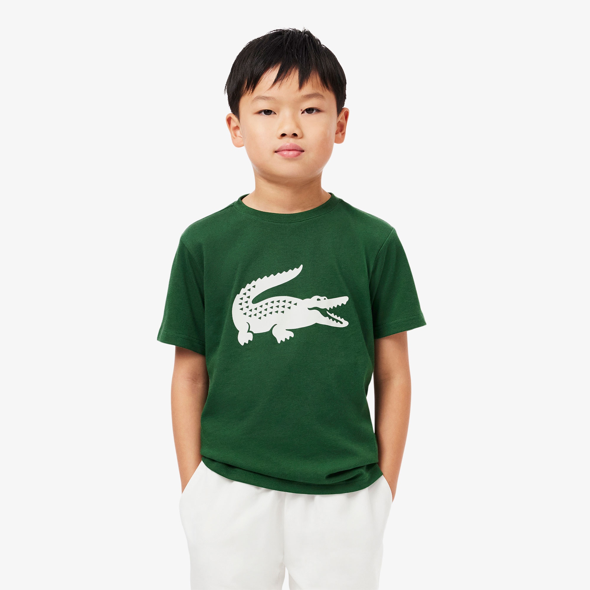 Lacoste Erkek Çocuk Bisiklet Yaka Baskılı Yeşil T-Shirt
