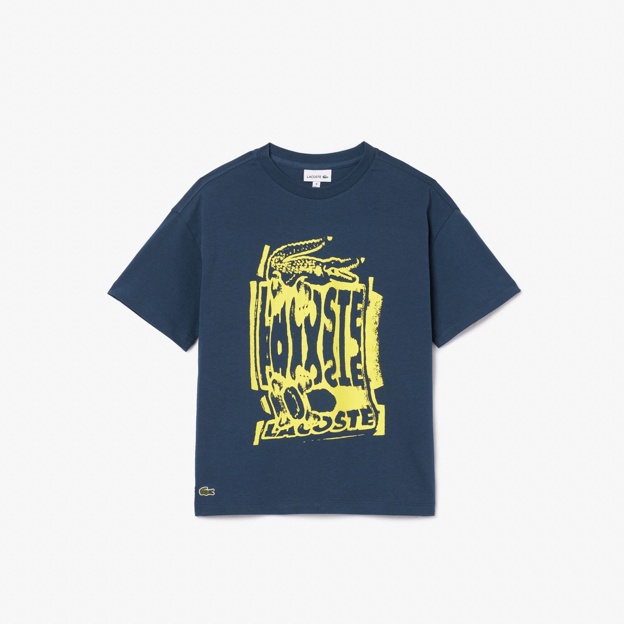  Lacoste Çocuk Bisiklet Yaka Baskılı Lacivert T-Shirt