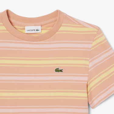  Lacoste Çocuk Bisiklet Yaka Çizgili Pembe T-Shirt