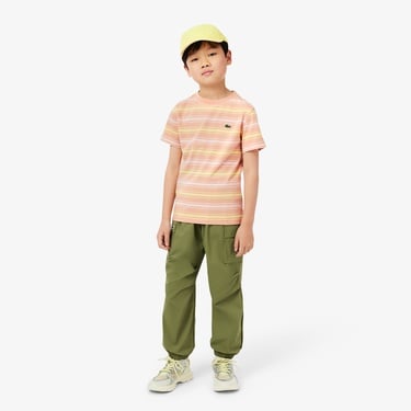  Lacoste Çocuk Bisiklet Yaka Çizgili Pembe T-Shirt