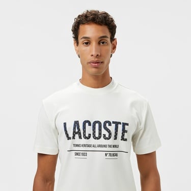  Erkek Slim Fit Bisiklet Yaka Baskılı Beyaz T-Shirt