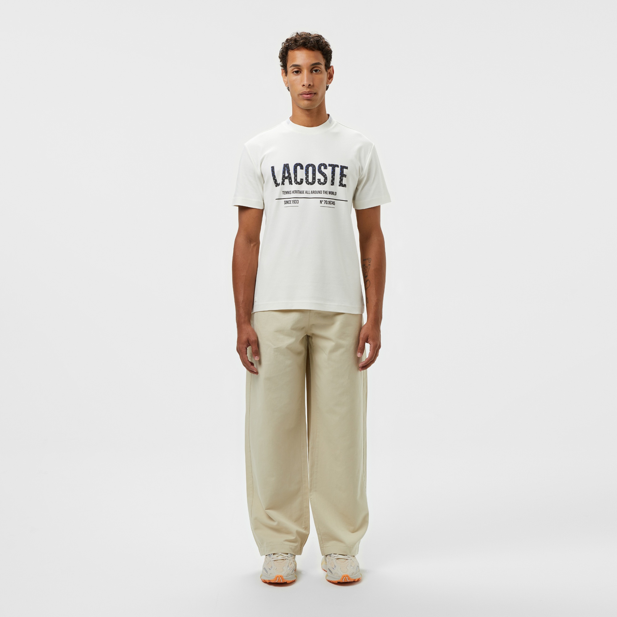 Lacoste Erkek Slim Fit Bisiklet Yaka Baskılı Beyaz T-Shirt