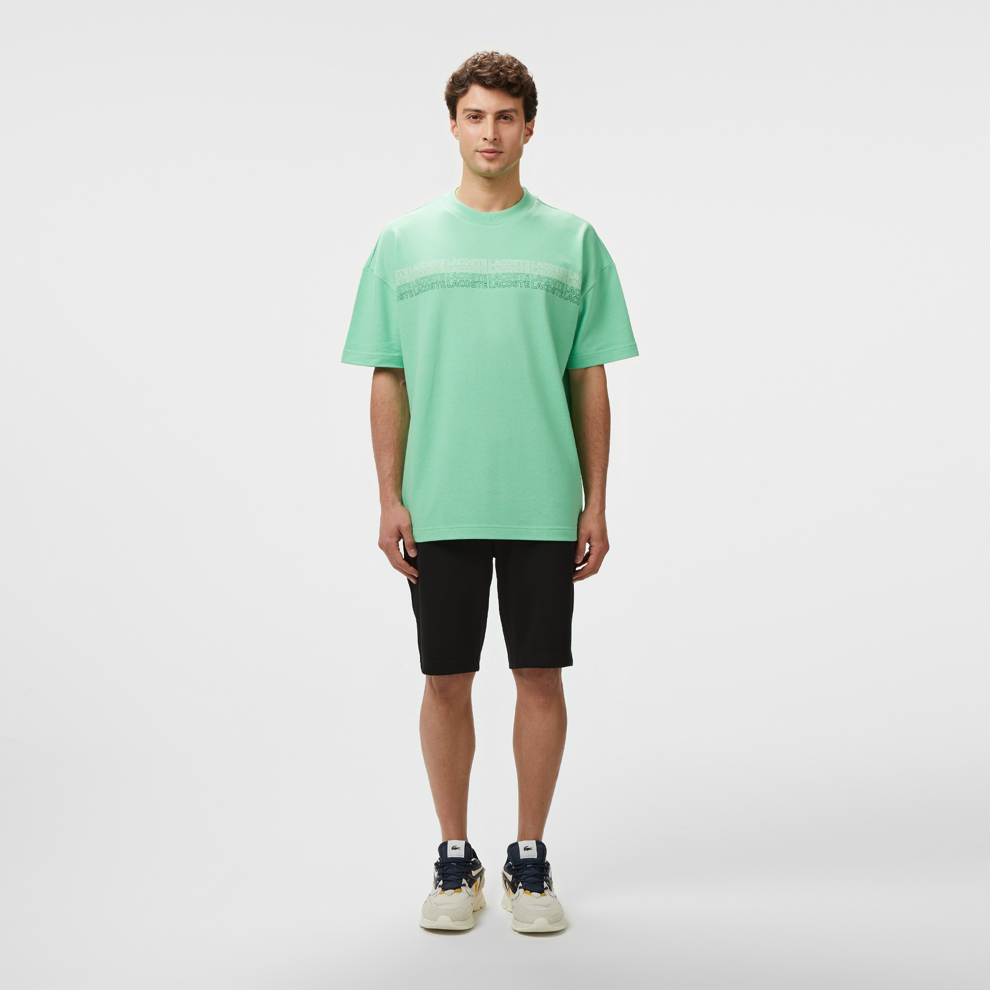 Lacoste Erkek Oversize Fit Bisiklet Yaka Baskılı Açık Yeşil T-Shirt