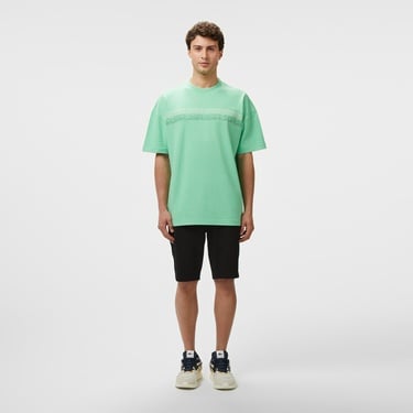  Erkek Oversize Fit Bisiklet Yaka Baskılı Açık Yeşil T-Shirt