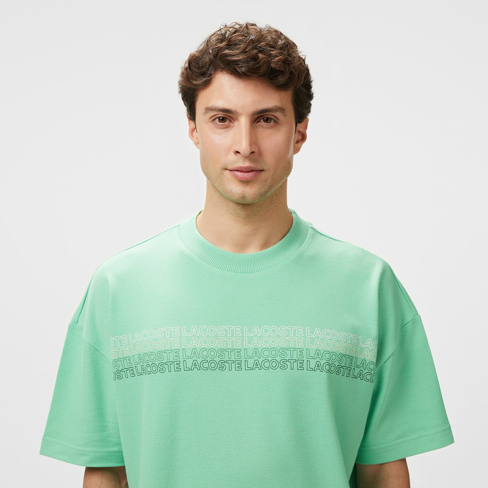 Lacoste Erkek Oversize Fit Bisiklet Yaka Baskılı Açık Yeşil T-Shirt