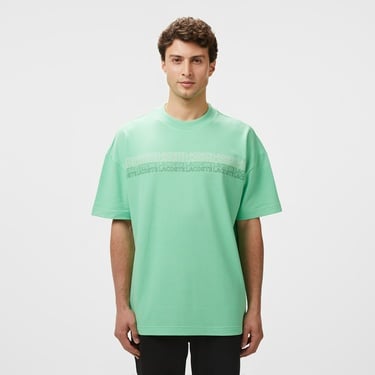  Erkek Oversize Fit Bisiklet Yaka Baskılı Açık Yeşil T-Shirt