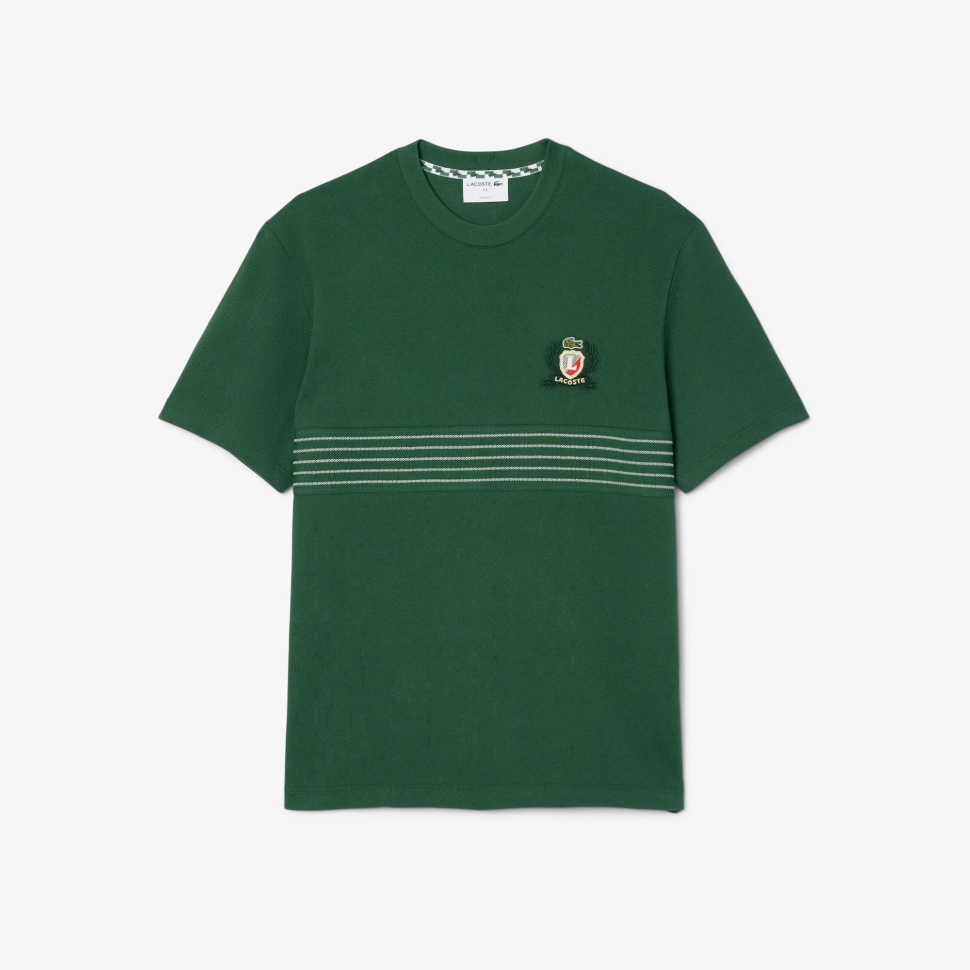 Lacoste Erkek Classic Fit Bisiklet Yaka Desenli Koyu Yeşil T-Shirt
