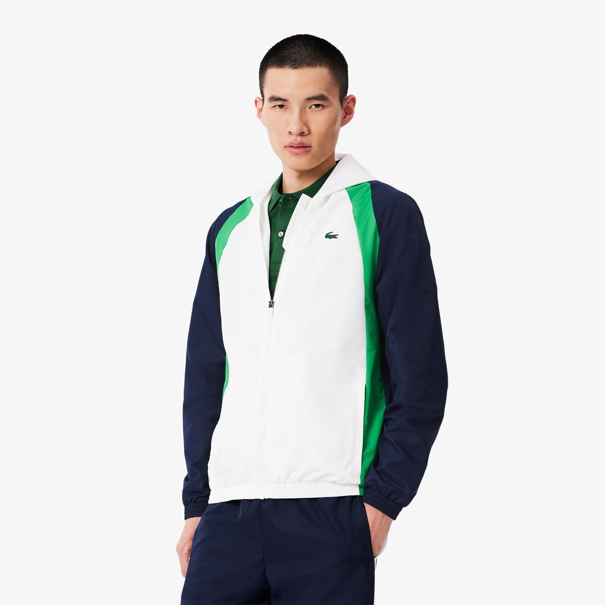 Lacoste Erkek Regular Fit Kapüşonlu Renk Bloklu Beyaz Eşofman Takımı