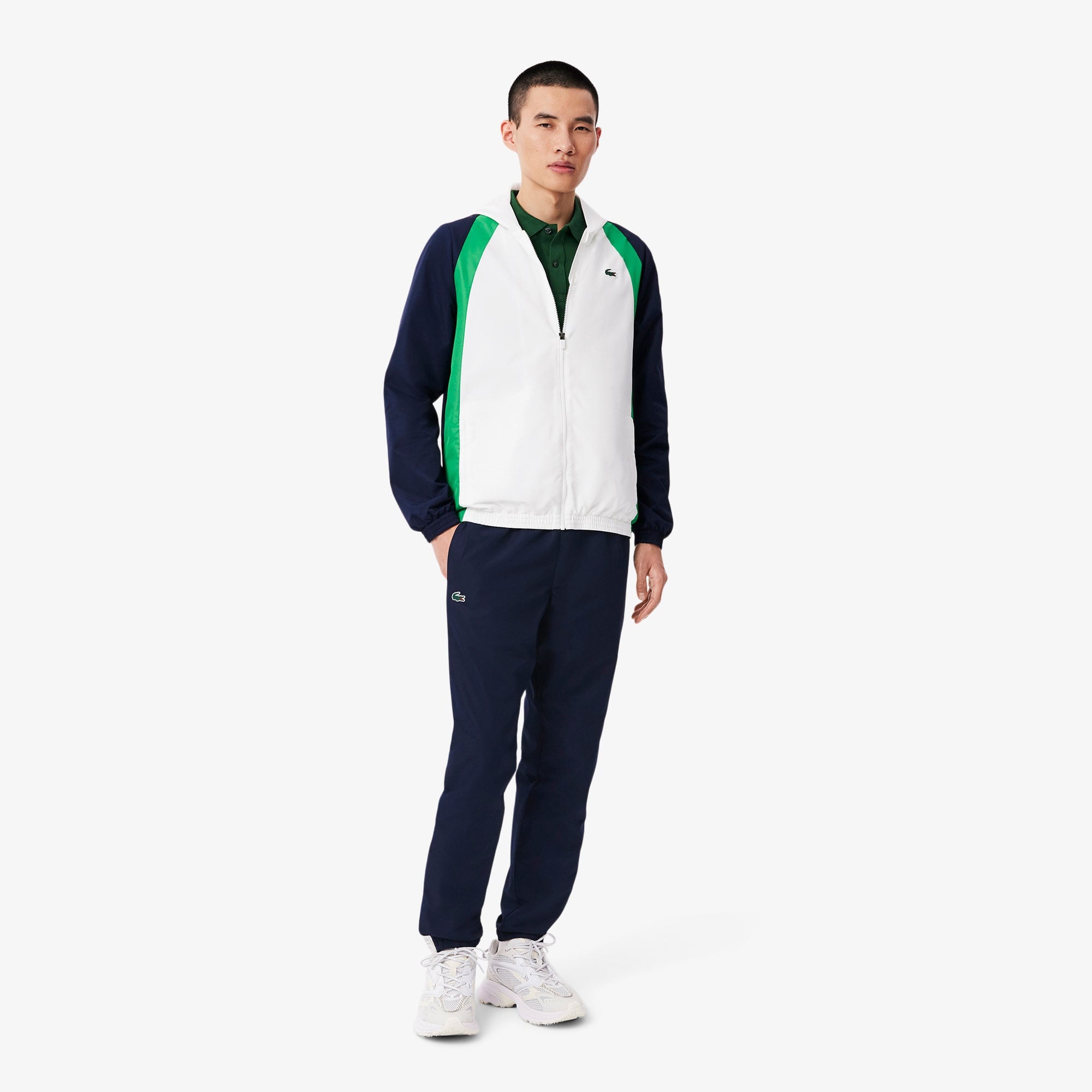 Lacoste Erkek Regular Fit Kapüşonlu Renk Bloklu Beyaz Eşofman Takımı