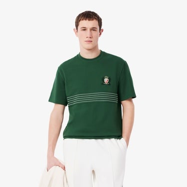  Lacoste Erkek Classic Fit Bisiklet Yaka Desenli Koyu Yeşil T-Shirt