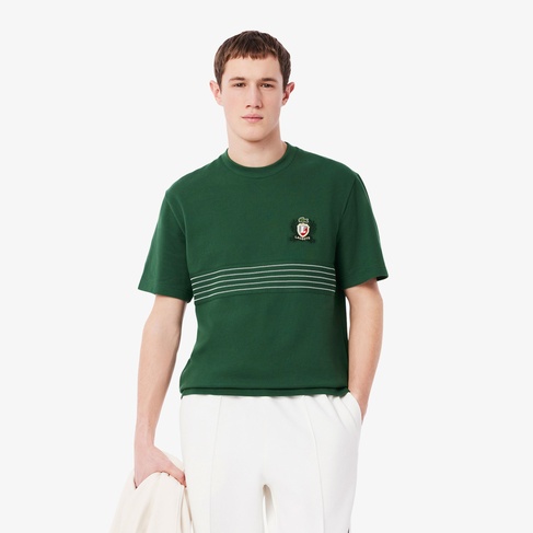  Lacoste Erkek Classic Fit Bisiklet Yaka Desenli Koyu Yeşil T-Shirt