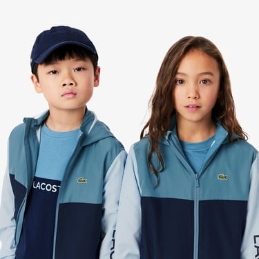  Lacoste Çocuk Kapüşonlu Renk Bloklu Lacivert Ceket