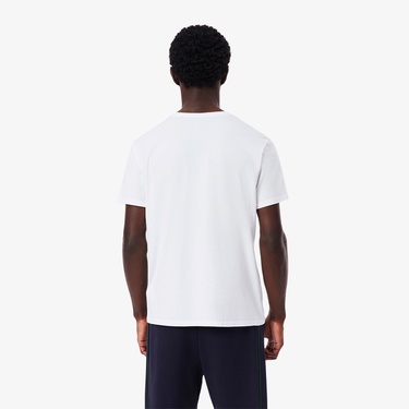  Lacoste Erkek Slim Fit Kısa Kollu V Yaka 3'lü Beyaz Pijama Üstü