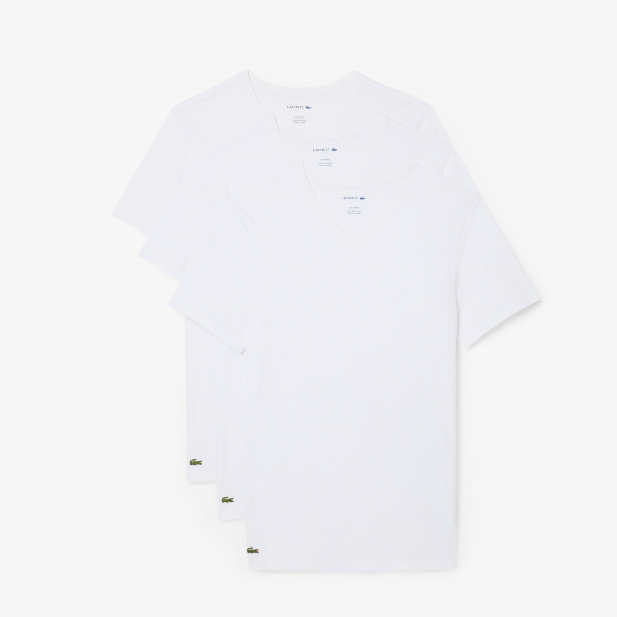 Lacoste Erkek Slim Fit Kısa Kollu V Yaka 3'lü Beyaz Pijama Üstü