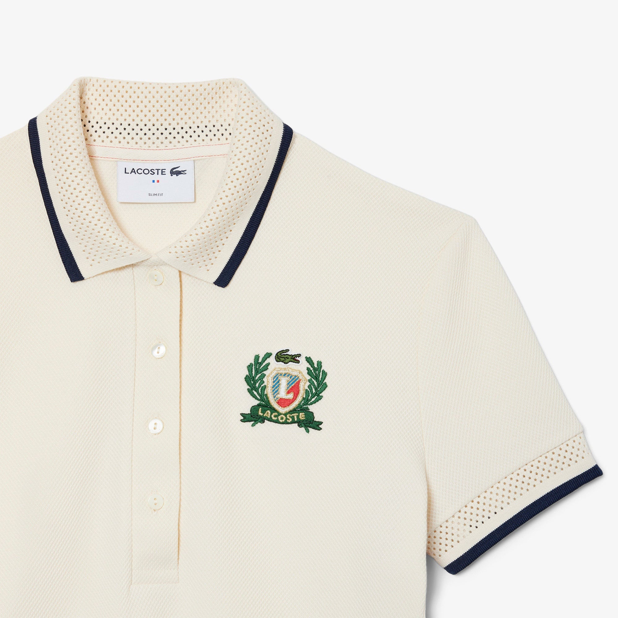 Lacoste Kadın Slim Fit Renk Bloklu Bej Polo