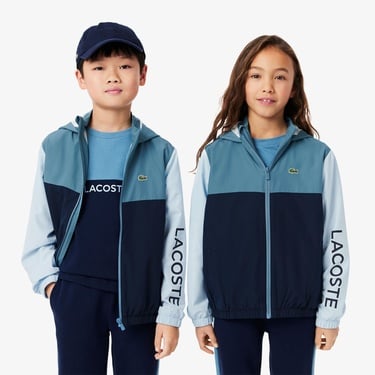  Lacoste Çocuk Kapüşonlu Renk Bloklu Lacivert Ceket