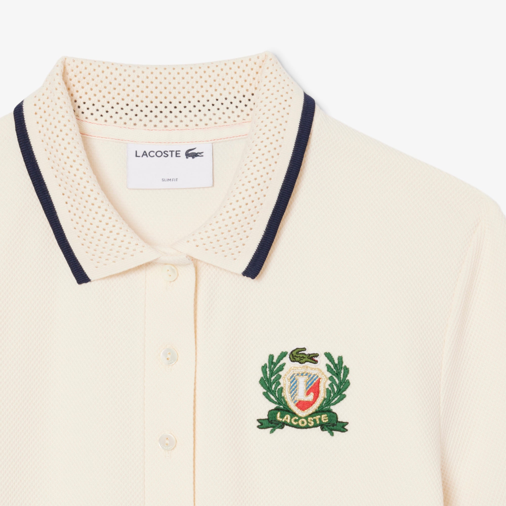 Lacoste Kadın Slim Fit Kısa Kollu Polo Yaka Renk Bloklu Krem Elbise