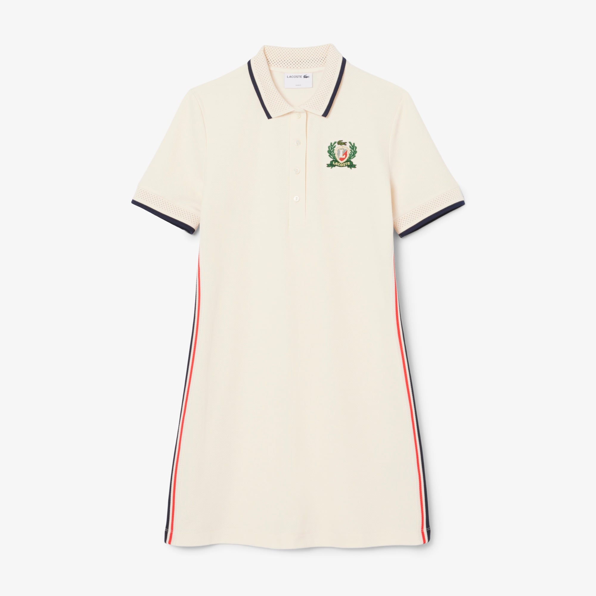 Lacoste Kadın Slim Fit Kısa Kollu Polo Yaka Renk Bloklu Krem Elbise